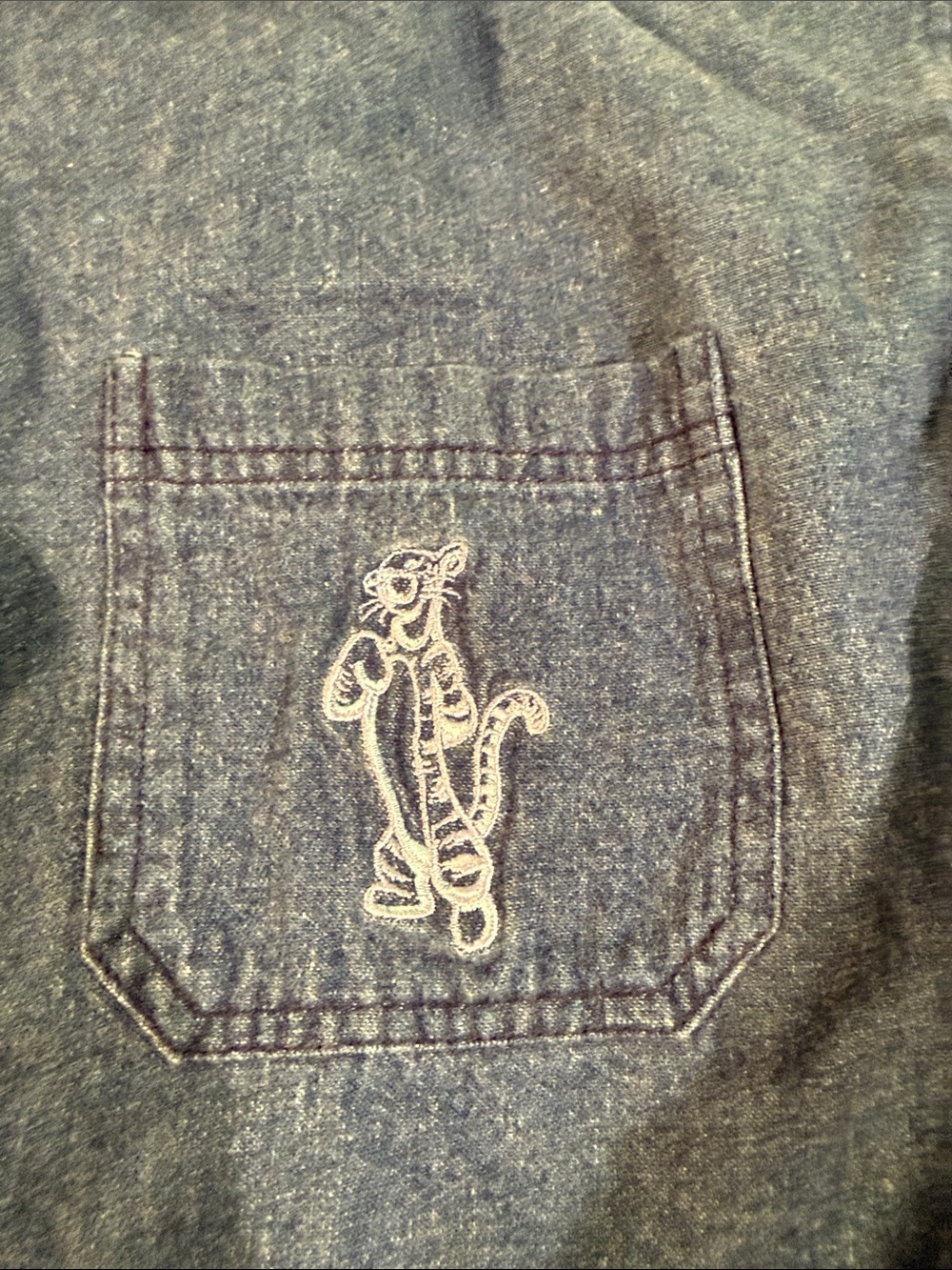 Disney, Tigger, Denim Button-Up Shirt with Embroidered Tigger Pocket - Picture 5 of 8
